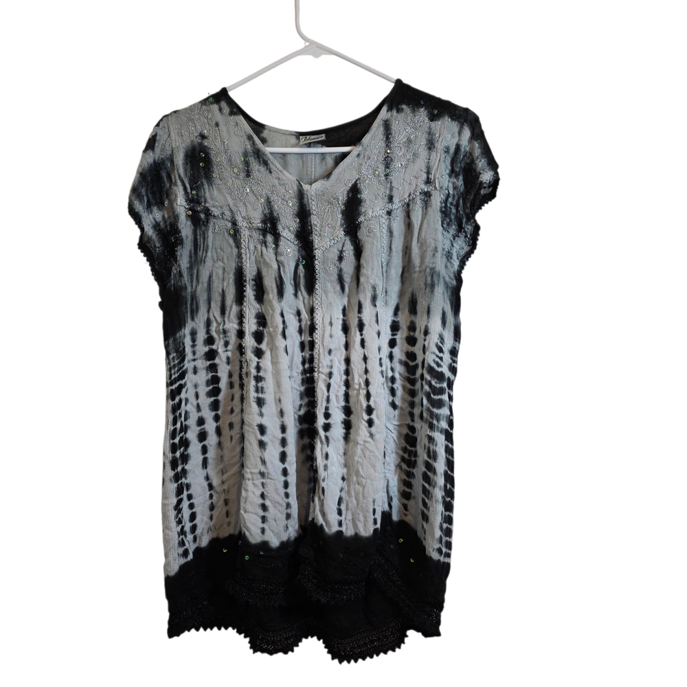 3 For $15 | Tie dye flowy women's top with sequins - Bohemian, Artsy, Indie M/L